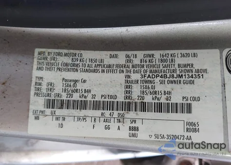 2018 Ford Fiesta Se из США, поврежденный, VIN 3FADP4BJ8JM134351